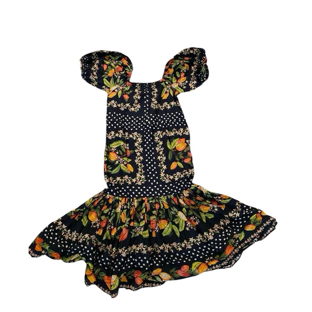 FARM RIO Cocoa Paradise Maxi Black Tropical Floral Puff Sleeve Dress Size Small - Picture 3 of 5